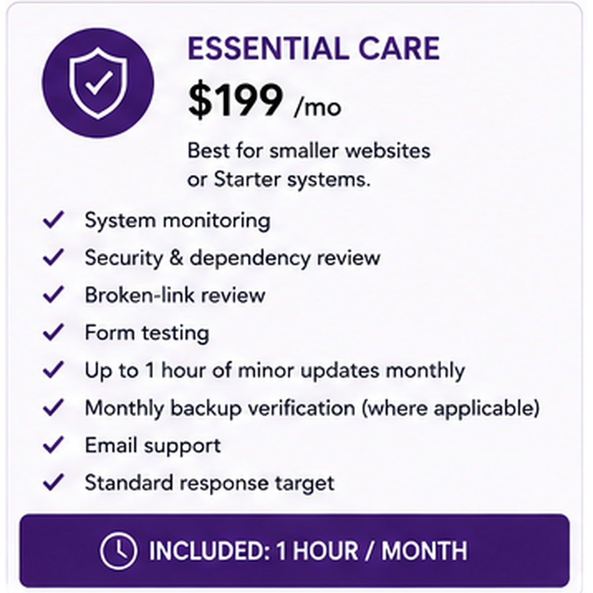 MONTHLY SUPPORT AND MAINTENANCE